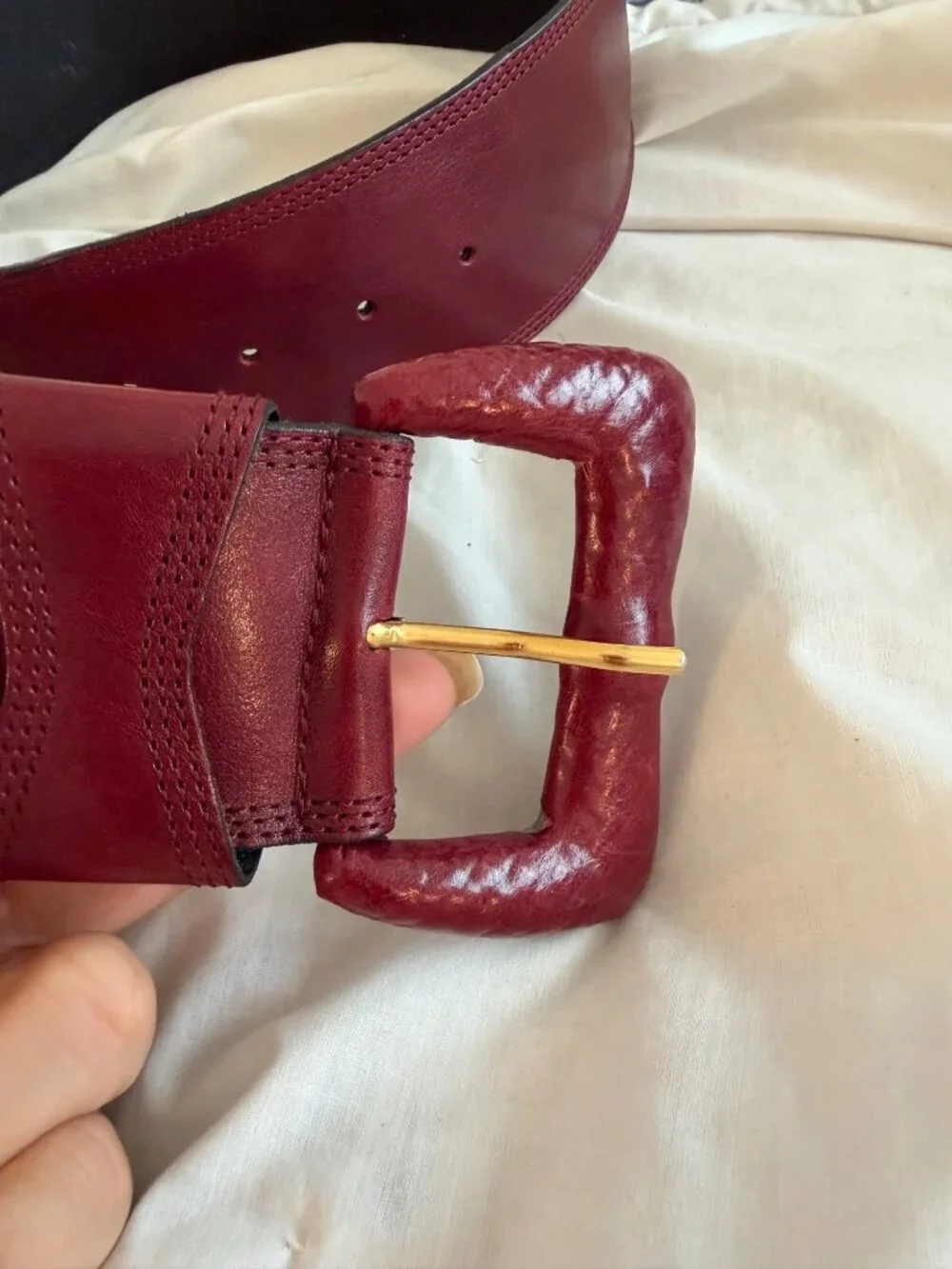 Leather Wide Waist Statement Womens Belt Size Medium Burgundy Boho-Chic